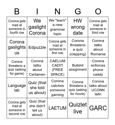 latin class bingo Card