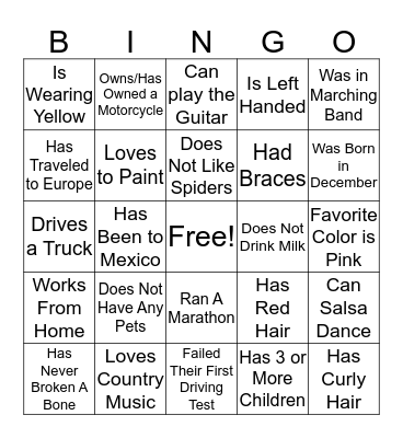 Ice Breaker Bingo Card