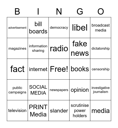 Media democracy Bingo Card