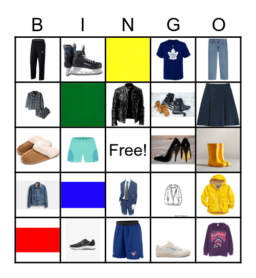 Les vêtements Bingo Card