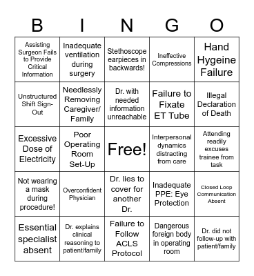 Patient Safety Bingo Card