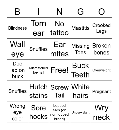 Faults, Disqualifications, and Elminations (Rabbit) Bingo Card