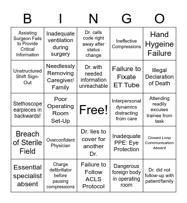 Patient Safety Bingo Card