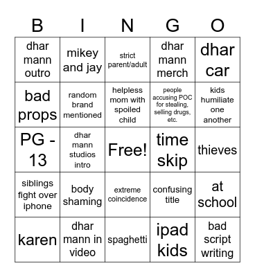 Dhar Mann Bingo Card