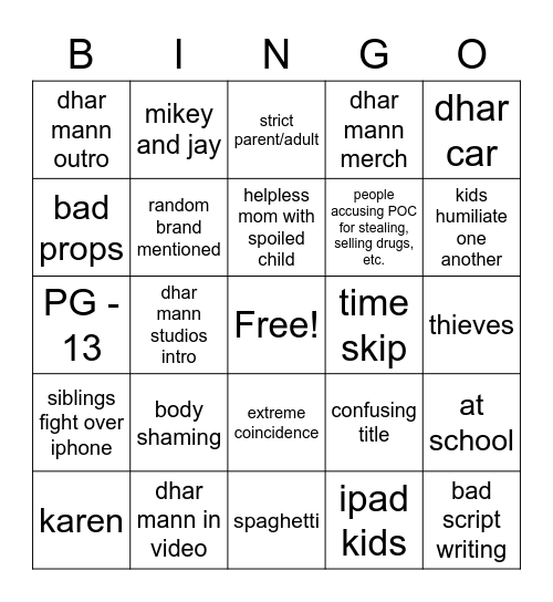 Dhar Mann Bingo Card