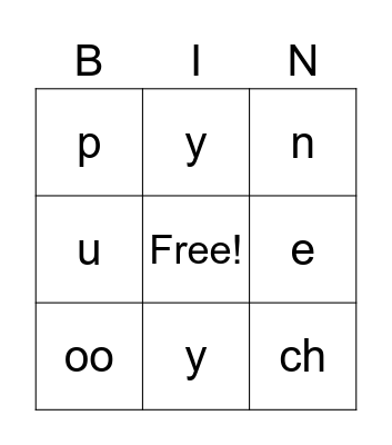 Phonics Bingo Card