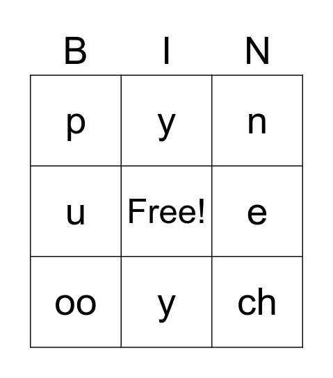 Phonics Bingo Card