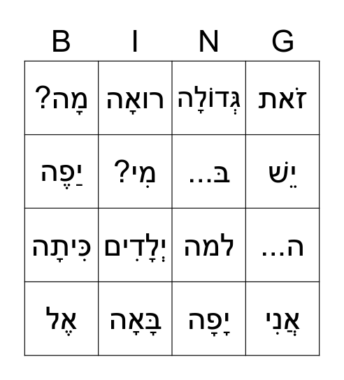 Yesh Lanu Lama, part 1 Bingo Card