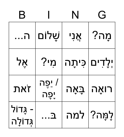 Yesh Lanu Lama, part 1 Bingo Card