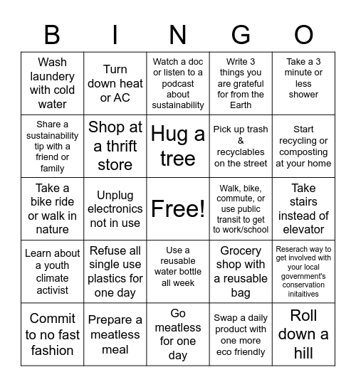 Earth Week 2023 BINGO Card