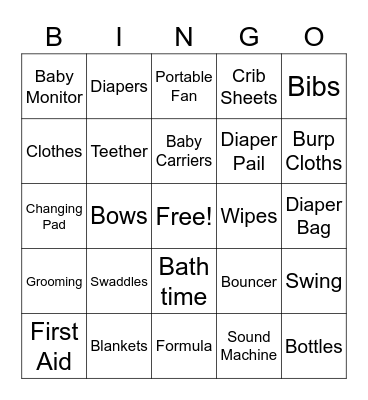 Baby Shower Gift Bingo Card