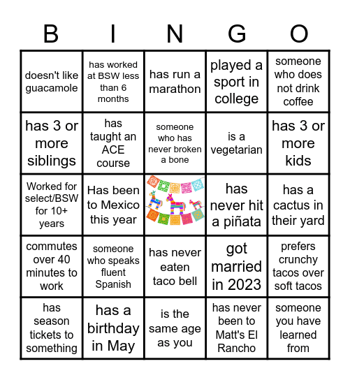 Baylor Scott and White BINGO 2023 Bingo Card