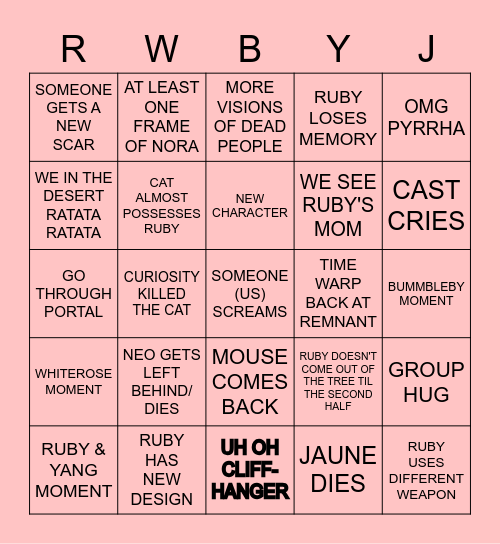 RWBY V9 FINALE Bingo Card