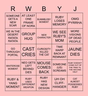 RWBY V9 FINALE Bingo Card