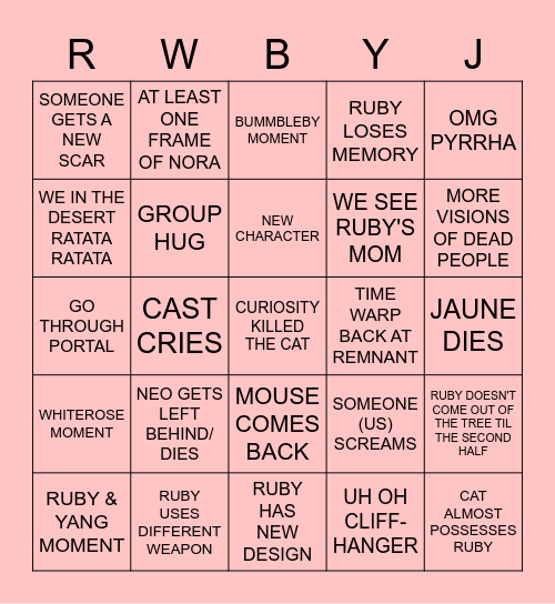 RWBY V9 FINALE Bingo Card