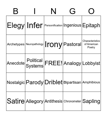 CST VOCABULARY Bingo Card