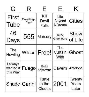 Jenny Greek BINGO Card