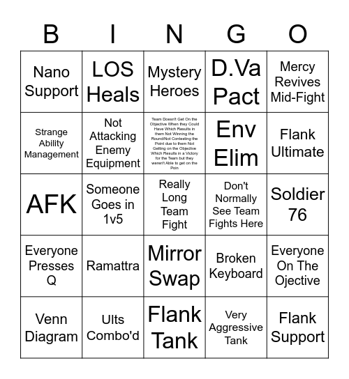 Bronze Bingo Card