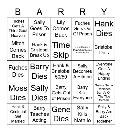 BARRY Bingo Card