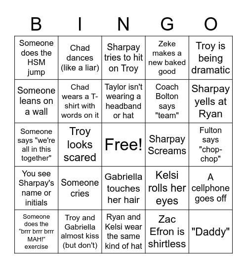 High School Musical 2 BINGO Card