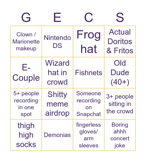 100 Gecs Bingo Card