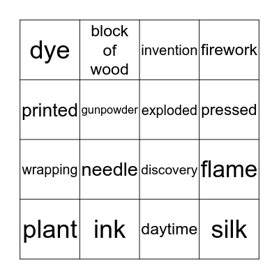 Chinese inventions Bingo Card