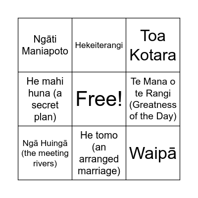 Wāhia Ngā Rua Bingo Card