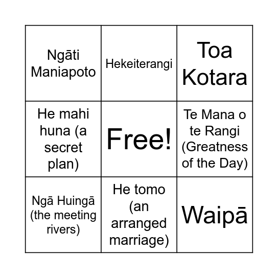 Wāhia Ngā Rua Bingo Card
