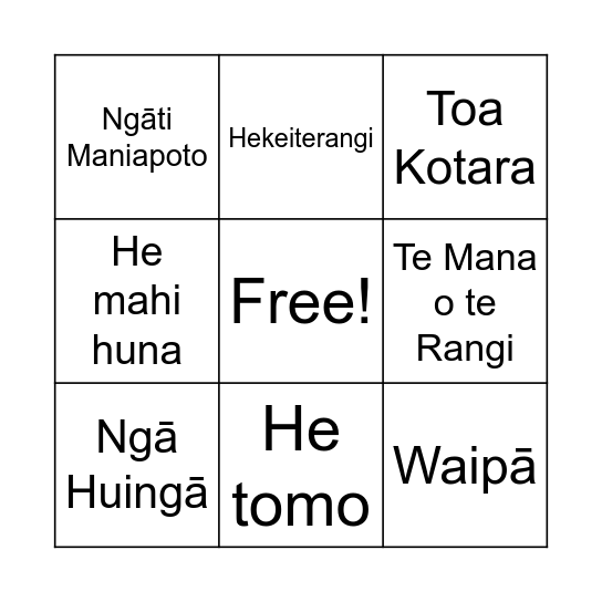 Wāhia Ngā Rua Bingo Card