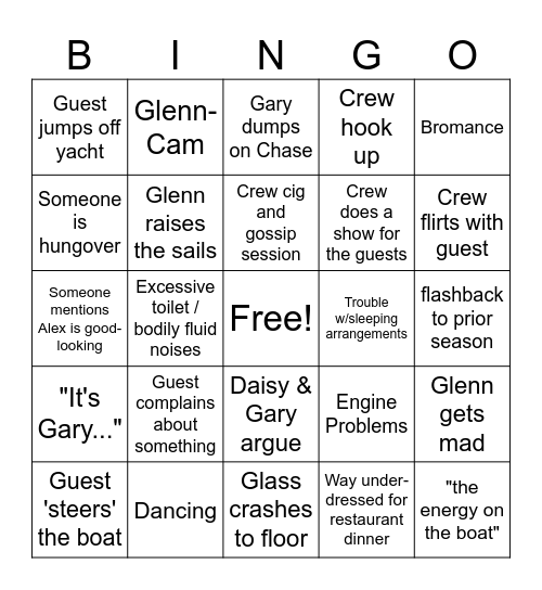 Below Deck Sailing Yacht Bingo Card