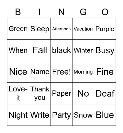 Silent Bingo Card