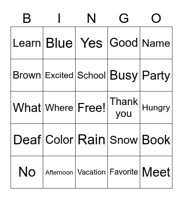 Silent Bingo Card