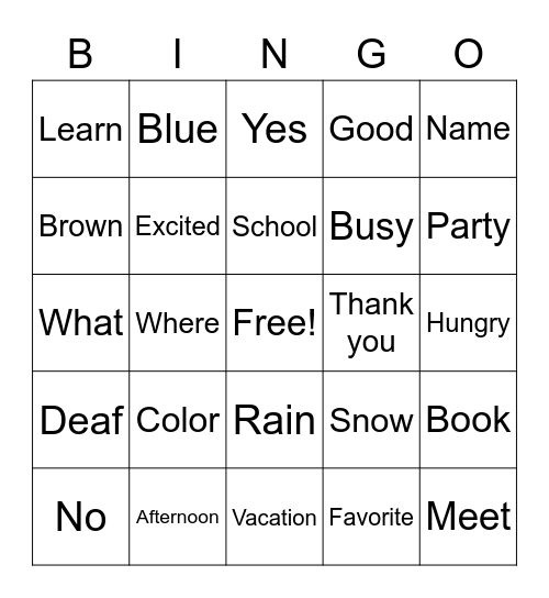 Silent Bingo Card