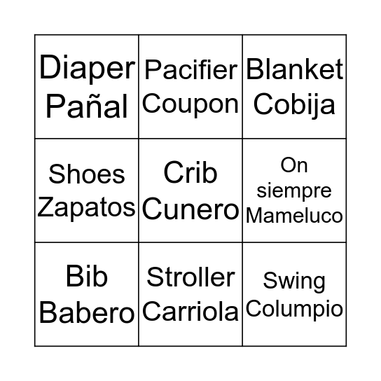 Baby Shower Bingo Card