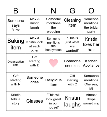 Wedding Shower BINGO Card