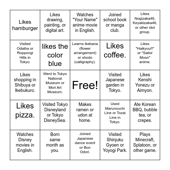 Find someone that: Bingo Card