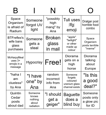 Uranium Glass Discord BINGO Card
