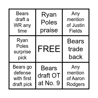 2023 BEARS DRAFT BINGO Card