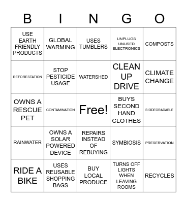 EARTH MONTH BINGO Card