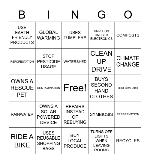 EARTH MONTH BINGO Card