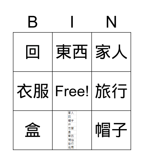 我想給爸爸媽媽買禮物 Bingo Card