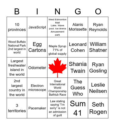 Canada! 2 Bingo Card