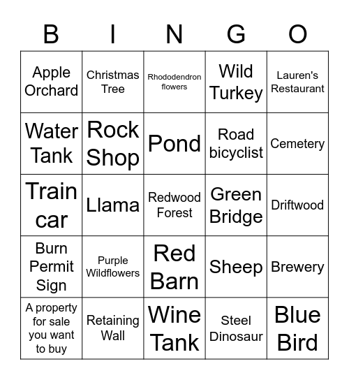 Wohry Journey Bingo Card