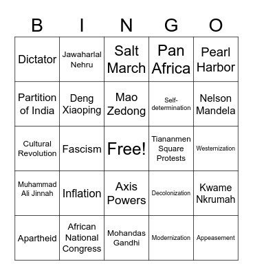 World History Part B Unit 5 Review Bingo Card
