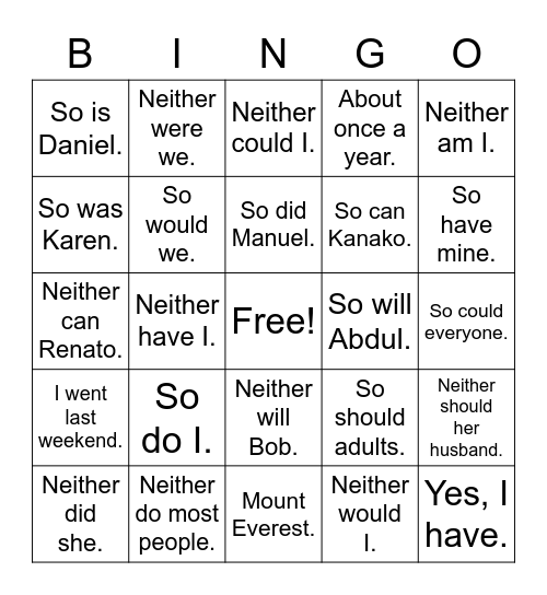 So.../Neither... Bingo Card