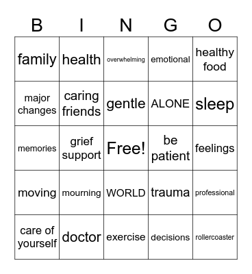 Coping with Loss Bingo Card