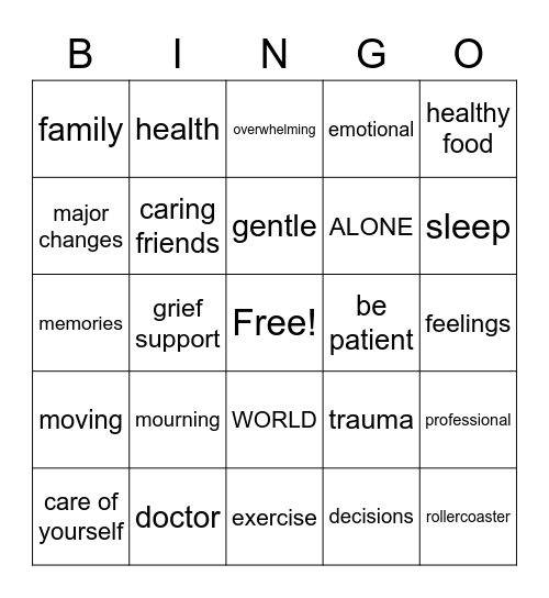 Coping with Loss Bingo Card