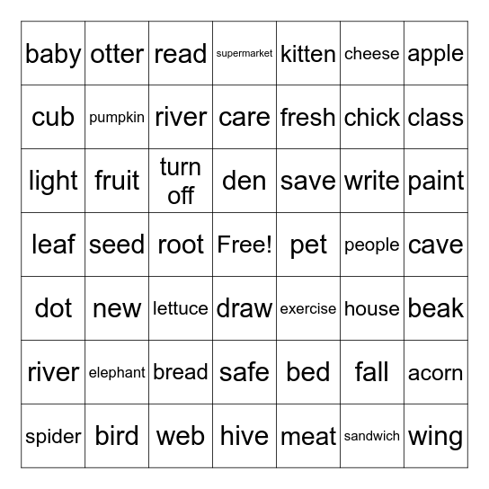 Vocabulary Bingo (L1-12) Bingo Card
