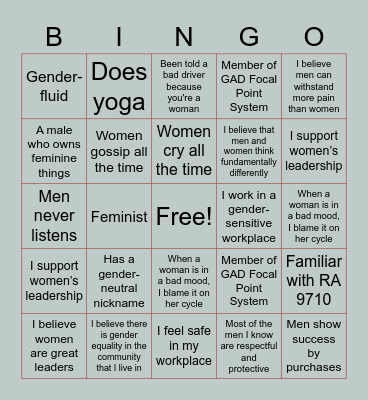 Oh My GAD, BINGO! Bingo Card