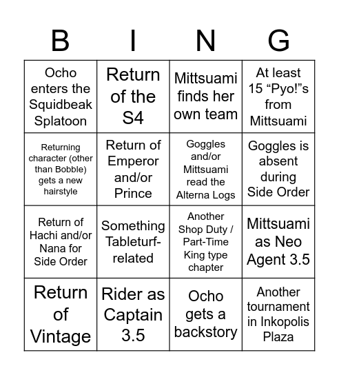 Coroika Splatlands Bingo! Bingo Card